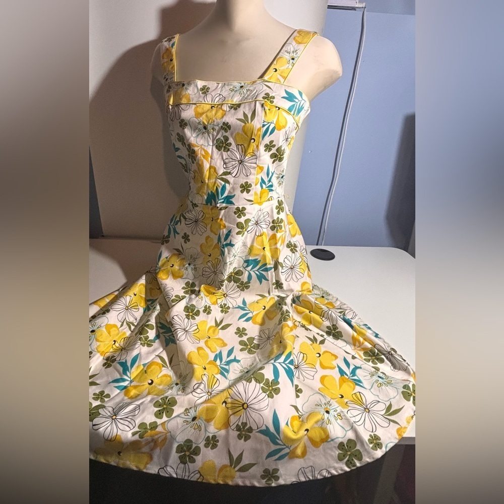 Vintage Jessica Sears Floral Cotton Sundress Yellow Retro A Line Dress 8 - Picture 8 of 8